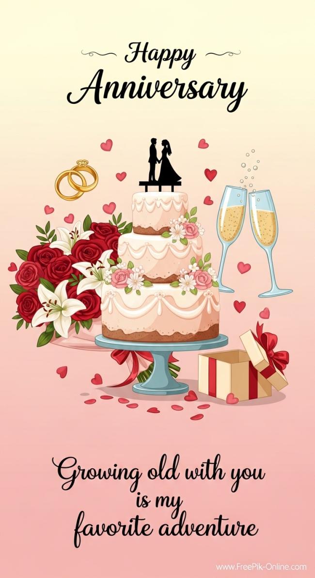 Growing old with you is my favorite adventure - Happy Anniversary