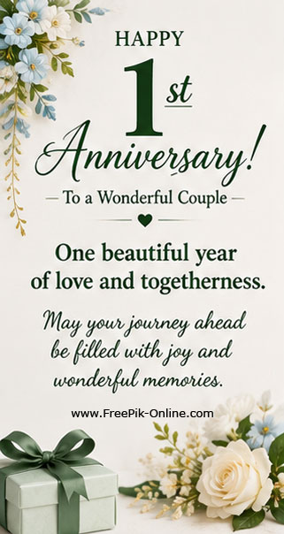 Happy 1st Anniversary! To a wonderful Couple. 
One  Beautiful year of love and togetherness.  
May your journey ahead be filled with joy and wonderful memories.