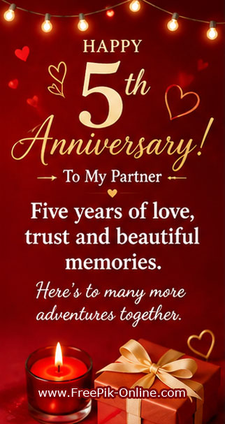 Happy 5th Anniversary! To My Partner.
Five years of love, trust, and beautiful memories.
Here's to many more adventures together.