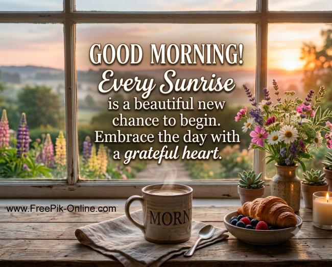 Good Morning!
Every Sunrise is a beautiful new chance to begin.
Embrace the day with a grateful heart.