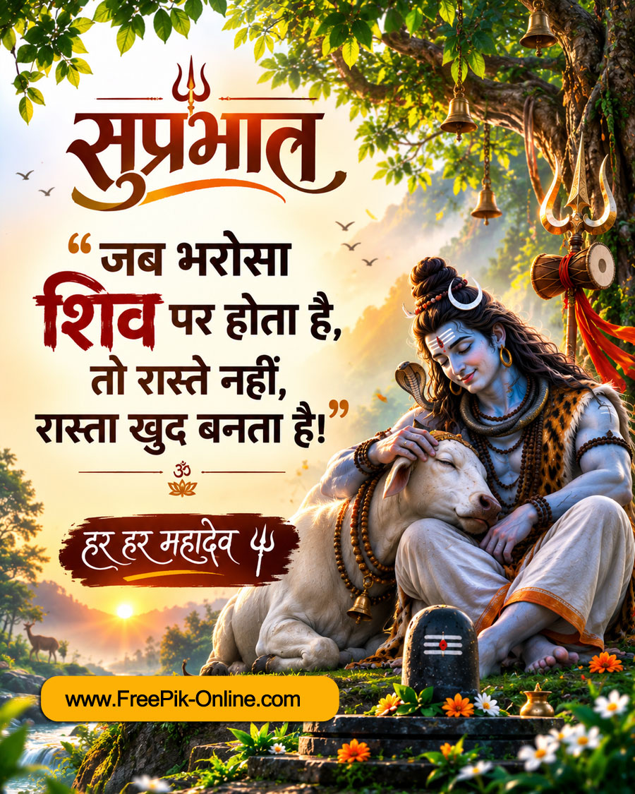 सुप्रभात
जब भरोसा शिव पर होता है,
तो रास्ते नहीं रास्ता खुद बनता है, 
हर हर महादेव