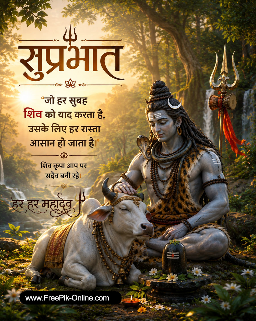 जो हर सुबह शिव को याद करता है,
उसके लिए हर रास्ता आसान हो जाता है।
शिव की कृपा आप पर सदैव बनी रहे।
Suprabhat