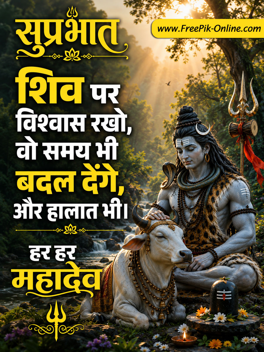 सुप्रभात
शिव पर विश्वास रखो, 
वो समय भी बदल देंगे 
और हालात भी। 
हर हर महादेव