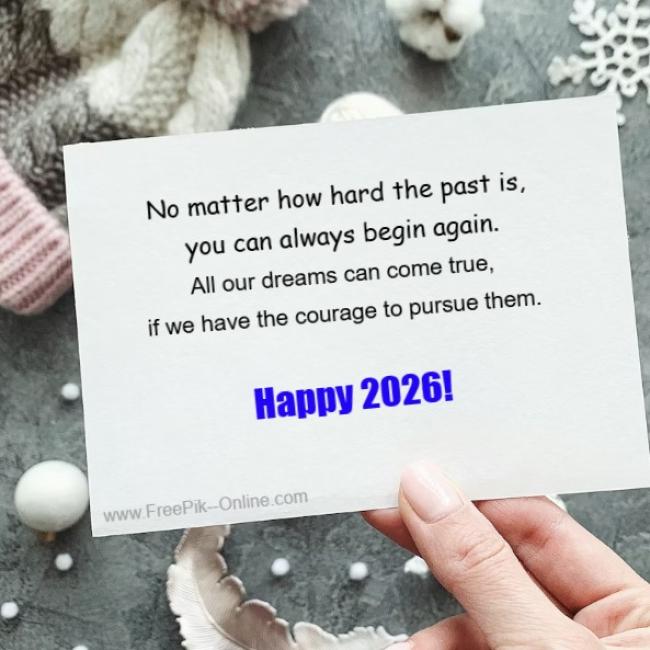 No matter how hard the past is,  you can always begin again. All our dreams can come true, if we have the courage to pursue them.  Happy New Year!